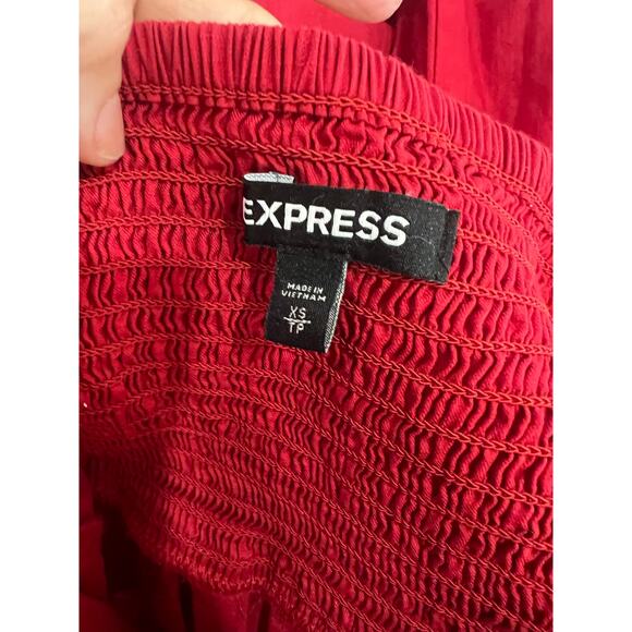 Red A-Line Dress with Wood Button Details - Picture 5 of 6